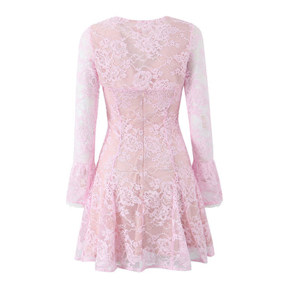 Two-Piece Lace Blouse Suspender Gown Set